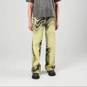 Vaqueros de hombre vintage de estilo urbano, azul oscuro, sin elasticidad, holgados, modernos, lisos, de punto, de verano, con cremalleras, de pierna recta, forrados de forro polar, de secado rápido - Product Image 1