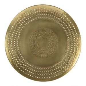 Plateau de service marocain en laiton de style vintage, fait main, grand plateau rond en métal gravé à la main avec des arabesques mauresques complexes - Product Image 4