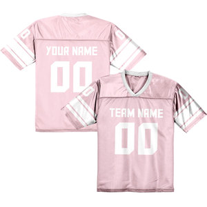 เสื้อฟุตบอลสีชมพูแบบกำหนดเอง พิมพ์ลายตามสั่ง พร้อมชื่อทีม สำหรับผู้ชายและผู้หญิง ผลิตจากโพลีเอสเตอร์ ระบายอากาศได้ดี - Product Image 1