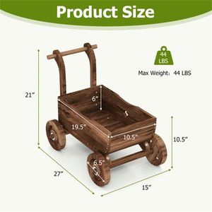 Carretto Decorativo in Legno da 27 Pollici con Manico e Ruote per Forniture da Giardino - Product Image 2