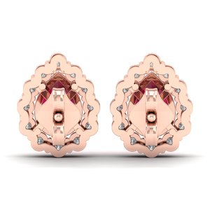 Boucles d'oreilles clous REYES en or massif 14 carats de qualité supérieure, diamant certifié IGI taille poire 1,03 carat, pierre précieuse rubis, fermoir à vis - Product Image 4