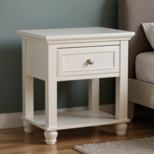 Montana Solid Wood & MDF Modern Farmhouse Nightstand with Drawer-Glaze <b>White</b> <b>Bedside</b> <b>Cabinet</b> for Apartment Bedroom Furniture - Product Image 5