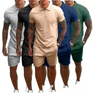 2022 Custom Logo Summer 2 Pieces Polo Suits T Shirt <b>Short</b> Men <b>Short</b> Jogger Set <b>Zipper</b> Men <b>Shorts</b> Set - Product Image 1