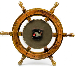 Classic Wooden Boat Wheel <b>wall</b> Clock Antique Style Brass Rim Marine <b>Desk</b> Clock for Living Room & Study - Product Image 3