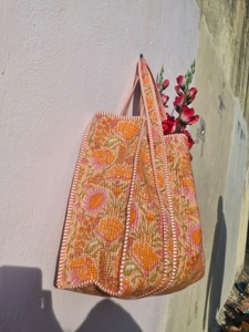 Bolsa de Mano de Algodón Ligera Estilo Vintage Naranja, Bolsa de Hombro Acolchada Hecha a Mano, Bolsa de Compras Reutilizable, Bolsa de Viaje de Gran Capacidad para la Playa - Product Image 2