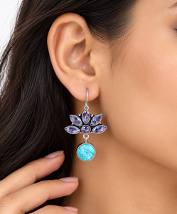 Boucles d'oreilles créoles tendance en turquoise style tribal bohème pour femme, motif floral ethnique, garantie commerciale, vente en gros, anniversaire - Product Image 3