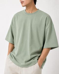 T-shirt décontracté à manches courtes et col rond pour homme, couleur unie, coupe oversize, en jersey 100 % coton, respirant et écologique, vente en gros - Product Image 4