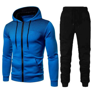 Men's Blue Hooded Tracksuit <b>Set</b> Zipper Sweatshirt Black <b>Joggers</b> Casual Autumn Wear Regular Fit Dot Pattern Polyester Material - Product Image 6