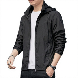 Men <b>Lightweight</b> Hooded Windbreaker <b>Jacket</b> Solid Color Zipper Casual Spring Outerwear Thin Polyester Shell With Pockets - Product Image 6