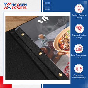 Best Selling Excellent Quality Modern Style Handmade PU Leather Loose-<b>Leaf</b> Restaurant Menu Cover Nexgen Exports Portable Custom - Product Image 4