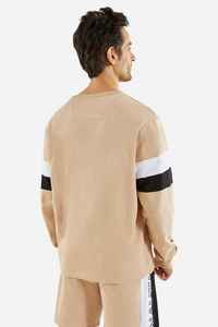 Sudadera de cuello redondo extragrande beige para hombre, de manga larga, color liso, informal, de forro polar, diseño de punto de ajuste regular para otoño - Product Image 3