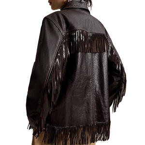 Women's <b>Fringe</b> Trim Waxed Aniline Cow Leather <b>Jacket</b> Autumn Western Style Custom OEM/ODM Private Label Premium Outerwear - Product Image 5