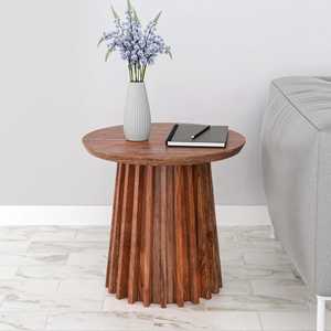 <b>Round</b> Wooden <b>Side</b> <b>Table</b> Three Tier Glass Inset Minimalist Handcrafted Eco Friendly Modern Living Room Bedroom Furniture - Product Image 6