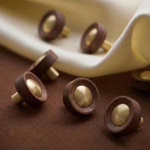 Round <b>Walnut</b> Wood Cabinet Knob With Brass Insert Minimalist Design For <b>Drawer</b> Door Handle Home Office Use Durable - Product Image 5