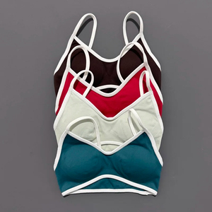 Sujetador deportivo sin costuras con cuello en U para mujer, tirantes finos, alta sujeción, ropa de yoga transpirable, color sólido, cristal - Product Image 5