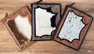 Multifunction Folder for Business Men & Women Zippered Hand <b>Tooled</b> <b>Leather</b> Portfolio With 3 Rings Folder Cowhide Binder Padfolio - Product Image 4