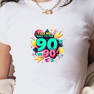 พาฉันกลับไปย้อนยุคยุค 90 เสื้อยืดแขนสั้นพิมพ์ลายทรงเข้ารูปสำหรับผู้หญิงสไตล์ Y2K - Product Image 3