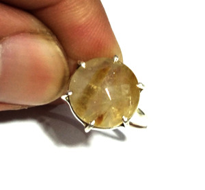 Bague en argent sterling 925 avec pierre précieuse en quartz rutilé doré naturel, motif floral bohème, bague statement - Product Image 6