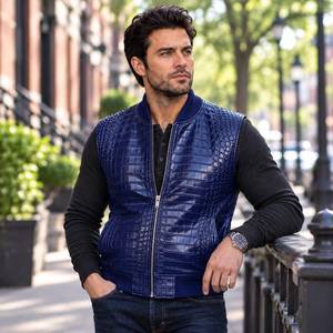 Veste pour homme authentique en cuir gaufré respirant et coupe-vent, style motard western, faite à la main - Product Image 5