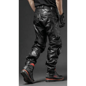 กางเกงหนังแท้ทรงสลิมฟิตสำหรับผู้ชาย พิมพ์ลาย กันน้ำ ระบายอากาศได้ดี ใส่ได้ทั้งฤดูร้อนและฤดูหนาว - Product Image 3