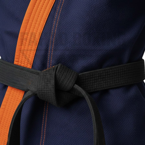 Buen Proveedor, Uniforme de Karate y Artes Marciales Personalizado en Color Azul Marino con Ribete Naranja de Seguridad, Impreso en Poliéster y Algodón - Product Image 4