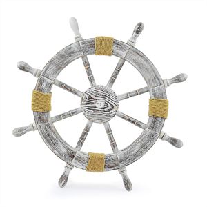 Décoration murale en forme de roue de bateau en jute blanchie, style côtier rustique, en bois, pour maison de plage, salon, thème côtier - Product Image 4