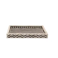Plateau à bijoux carré de style américain en résine/os incrusté, motif géométrique noir, finition polie, compatible lave-vaisselle, multifonctionnel pour