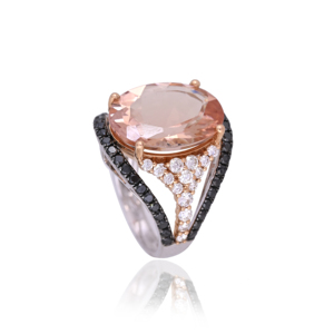 18K White Gold Morganite Diamond <b>Ring</b> Oval Morganite Halo <b>Ring</b> Black Diamond <b>Statement</b> <b>Ring</b> Luxury Fine Jewelry - Product Image 2