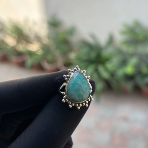 High Quality 925 Sterling Silver Handmade Bezel Setting 3A Quality Pave Amazonite Gemstone Classic <b>Cocktail</b> <b>Ring</b> Wedding Party - Product Image 1
