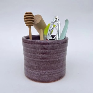 Rustic Ceramic Utensil Holder Speckled Glaze Stoneware Kiln Fired Heat Resistant Durable Kitchen Organizer Multi <b>Tool</b> <b>storage</b> - Product Image 5