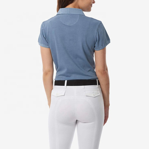 Polo de Manga Corta Azul para Mujer, Color Sólido, Algodón, Informal, Transpirable, Tejido, Largo Regular - Product Image 5