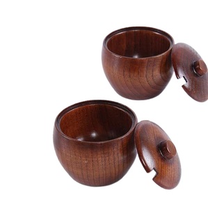 Hot Selling Wooden Pepper Sugar Bowl Seasoning Container Holder Wood Salt <b>Box</b> Spice Jar Wooden Salt Cellar with Lid and Spoon - Product Image 1