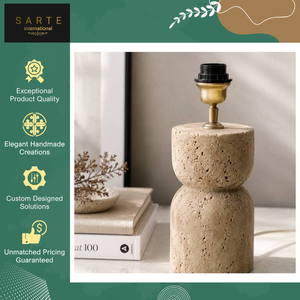 Meilleure lampe de table en pierre naturelle moderne faite à la main, décoration lumineuse de luxe en travertin avec base en pierre et finition en laiton pour salon - Product Image 4