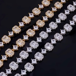 Mens 925 Silver Moissanite Baguette Chain Iced Pave Geometric Link <b>Statement</b> <b>Necklace</b> Luxury Fashion Jewellery - Product Image 3