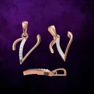 Elegante Collar con Colgante de Letra V en Oro Rosa de 14K con Baño de Rodio y Diamantes, Diseño Minimalista, Unisex, Regalo Perfecto - Product Image 1