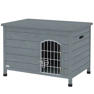 Gabbia Decorativa per Cani in Legno da 80 cm, con Tetto Apribile, Fondo Rimovibile e Chiusura di Sicurezza, Grigio Scuro - Taglie XXL e XXXL per Cani Giganti - Product Image 1