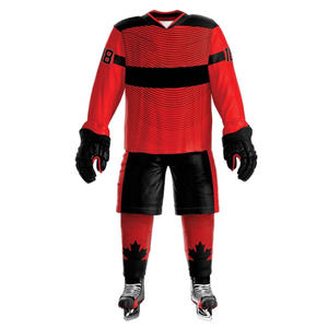 Uniforme de hockey sur glace sublimé personnalisé, maillot et pantalon rouge et noir pour homme, manches longues, évacuation de l'humidité, toutes saisons, vêtements de sport pour adultes - Product Image 3