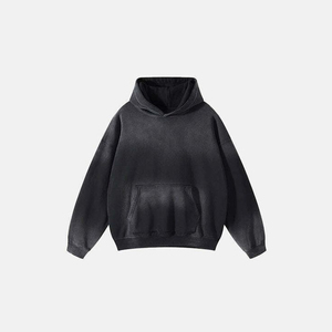 Sudadera con Capucha de Felpa 100% Algodón, Degradado Negro, Antiarrugas, de Corte Holgado, Manga Regular, con Bolsillo Canguro para Hombre - Product Image 1