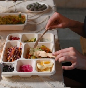 Barquette alimentaire jetable 8 compartiments en bagasse de canne à sucre biodégradable, non toxique, certifiée ISO, compostable, sans BPA, compatible micro-ondes - Product Image 1