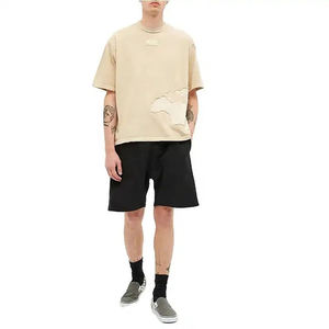 Camiseta de manga corta para hombre, 100% algodón, 230 g/m², fabricada en fábrica, estilo lavado, desgastado, con efecto ácido, de algodón grueso. - Product Image 4