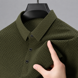 Polo en tricot texturé de qualité supérieure, polo de luxe à motif tressé, polo en coton texturé haute densité - Product Image 6