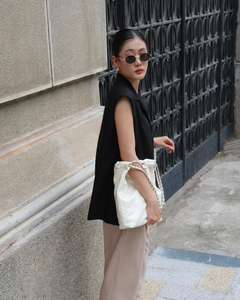 Conjunto de 2 piezas de chaleco sin mangas y blazer de mujer para oficina, estilo vietnamita, transpirable, tejido liso, con cuello de muesca y cuello en V, talla grande, para verano - Product Image 5