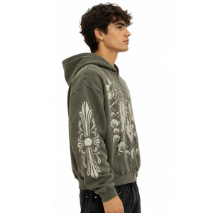 Sweat à capuche oversize pour homme en coton tricoté avec fermeture éclair, style streetwear, imprimé graphique, logo frontal, design vieilli, idéal pour l'automne - Product Image 4