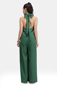 Mono verde sin mangas con cuello halter para mujer, transpirable, de cintura alta, pierna ancha, ajuste holgado, largo completo, color liso, casual, primavera-verano - Product Image 2