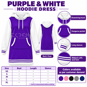ชุดเดรสเสื้อฮู้ดสีม่วงขาวของชมเชียร์สตรีสหพันธ์คอช อินเตอร์เนชั่นแนล พร้อมกระเป๋า โลโก้สั่งทำด้านหน้า แขนยาว สไตล์ลำลอง - Product Image 6