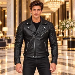 Blouson moto en cuir véritable vert forêt pour homme avec épaules matelassées, fermeture éclair asymétrique et col à revers pour tenues décontractées urbaines - Product Image 3
