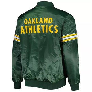 เสื้อแจ็คเก็ตเบสบอลทีมโอ๊คแลนด์ แอธเลติกส์ สีเขียวซาติน แบบเบา พร้อมโลโก้ทีม - Product Image 2