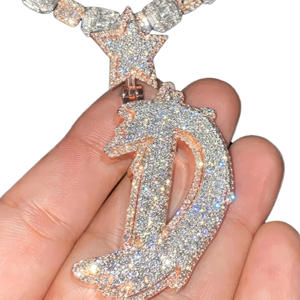 Colgante de Lujo con Letra Inicial Personalizada, Chapado en Oro, Dos Tonos, con Moissanita VVS, Plata 925, Estilo Punk - Product Image 1