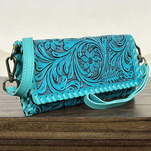 Bolso Mini Trifold de Cuero Vacuno Genuino con Diseño Floral Estilo Occidental, Vintage, Boho, Estilo Inglés, con Bloqueo RFID para Mujer - Product Image 4