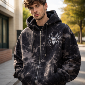 Wholesale Custom Heavyweight Winter Embroidered Spider <b>Zip</b>-<b>Up</b> Hoodie for Men-OEM Solutions Direct From Factory - Product Image 6